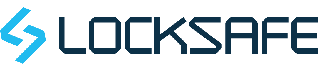 Locksafe primärlogotyp - mörkblå text med ljusblå symbol