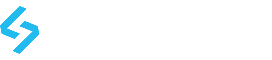Locksafe sekundärlogotyp - vit text med ljusblå symbol mot mörkblå botten